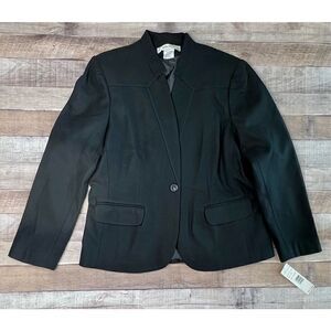 NWT Harve Benard Black Wool Blend Tailored One Button Blazer sz 14